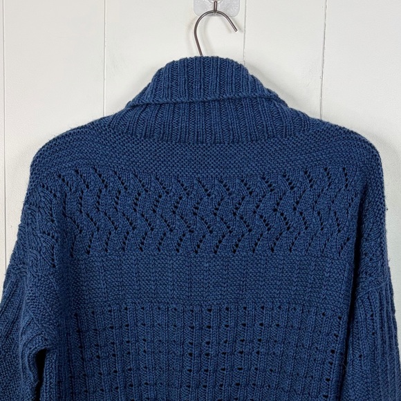 Vintage Blue Chunky Knit Turtleneck Sweater Womens Oversized Cottagecore 90s - Picture 7 of 9